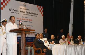 Vice President, M. Venkaiah Naidu addressing the gathering at the 39th Annual Day and Elder’s Day celebration of Age Care India, in New Delhi on October 20, 2019