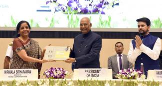 President Ram Nath Kovind at the presentation ceremony of the National CSR Awards in New Delhi on October 29, 2019. Union Minister for Finance and Corporate Affairs, Nirmala Sitharaman and Minister of State for Finance and Corporate Affairs, Anurag Singh Thakur are also seen