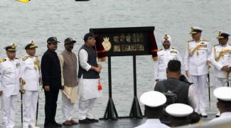 Union Minister for Defence, Rajnath Singh at the Commissioning Ceremony of the indigenously built submarine INS Khanderi, at Naval Dockyard, in Mumbai on September 28, 2019