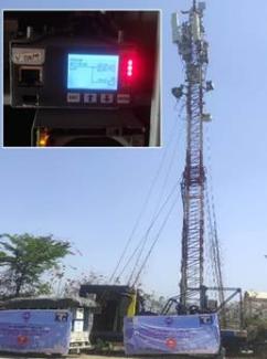 Telecom tower powered by mobile PEM Fuel Cell unit with the inset showing the current rating drawn from Fuel Cell at the Base Transceiver Station